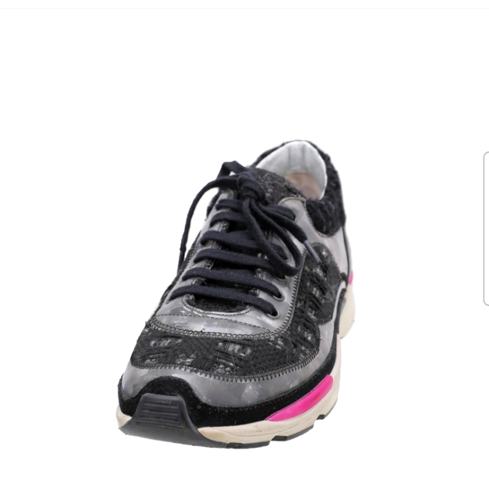 CHANEL Supermarket Tweed Lace up Sneakers Size 36 - Picture 3 of 11